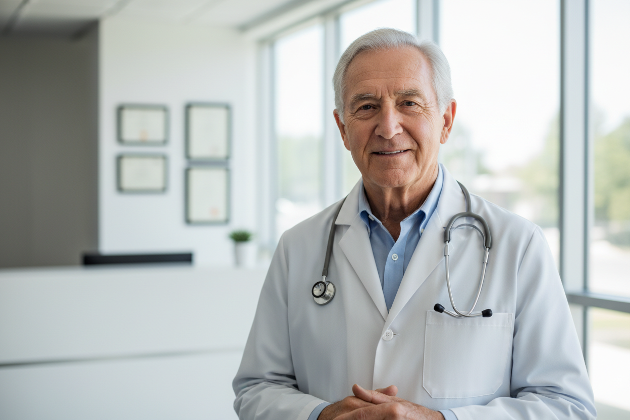 dottore anziano che sorride immagine realistica 